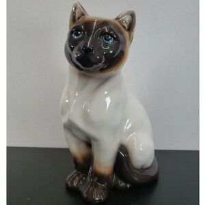 Vintage Intrada Italy Life-Size Siamese Cat Statue — Hand-Painted Ceramic